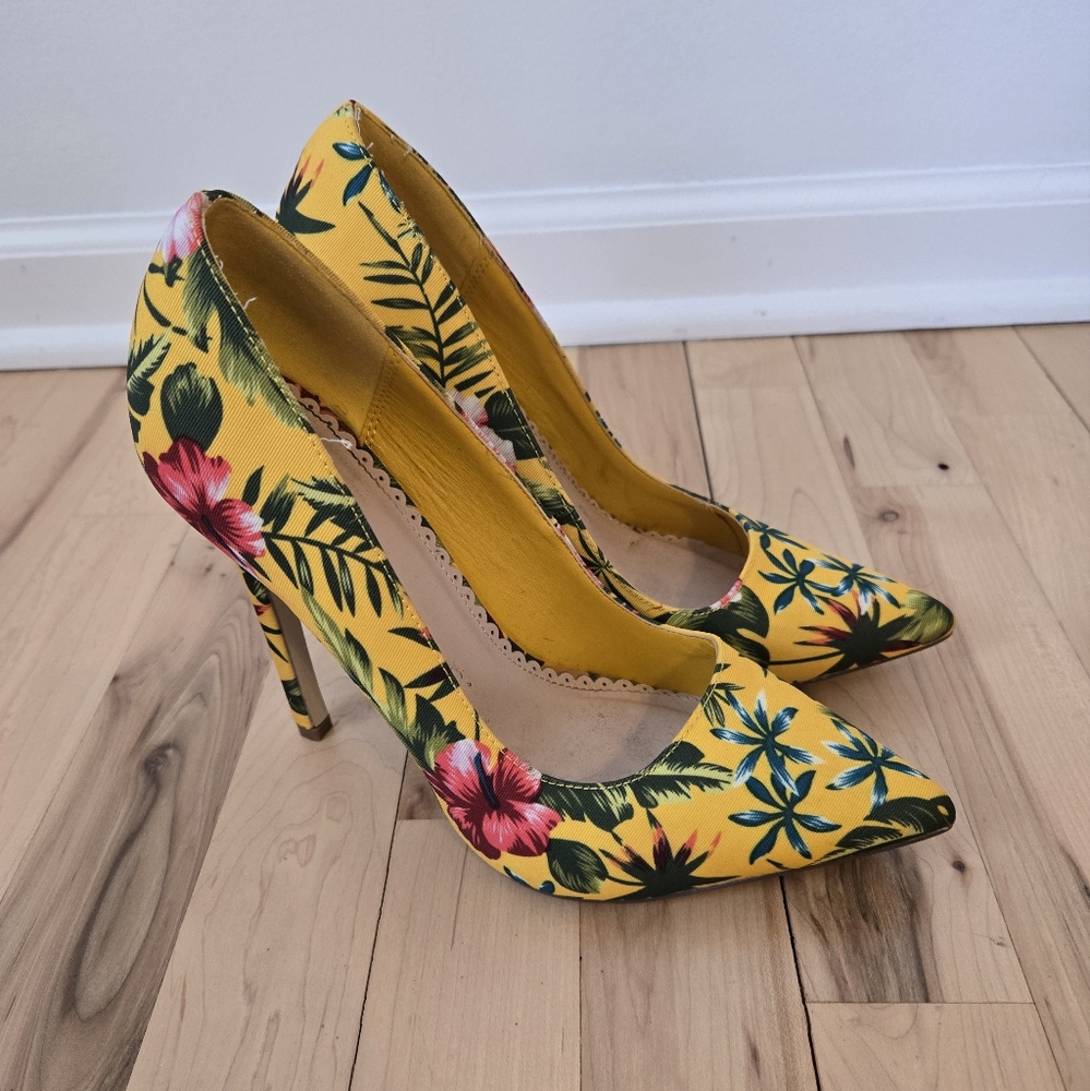Floral Yellow Women's Heels